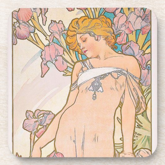 De Iris (1897) door Alphonse Mucha Bier Onderzetter (Voorkant)