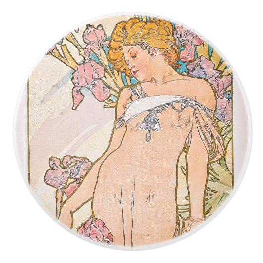 De Iris (1897) door Alphonse Mucha Keramische Knop (Voorkant)