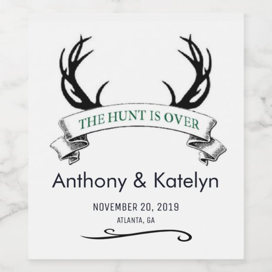 De jacht is over gewei rustieke bruiloft douane wijn etiket (Enkel label)