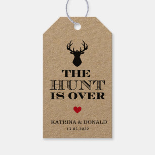 De jacht is over het Rustic Country Weddenschap Cadeaulabel