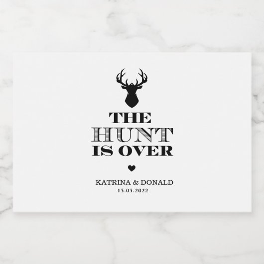 De jacht is over het Rustic Country Weddenschap Likeurfles Etiket (Enkel label)