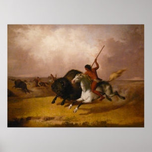De Jacht van buffels op de Zuidwestelijke Vlaktes Poster
