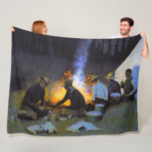 De jagers' avondmaal Frederic Remington Rustic Fleece Deken