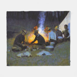 De jagers' avondmaal Frederic Remington Rustiek  Fleece Deken
