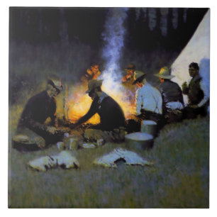 “De jagersmaaltijd” van Frederic Remington Tegeltje
