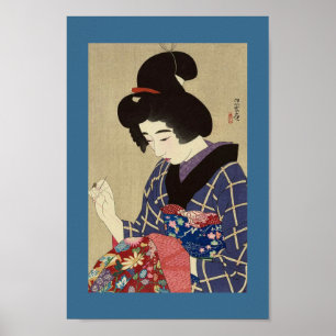 De  Japanse Afbeelding VROUW SEWING van begin 1900 Poster