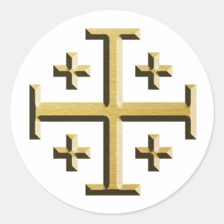 De Jerusalem Cross - Gouden Afgeschuinde Editie Ronde Sticker