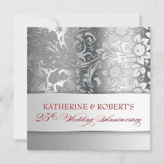 de jolies invitations argentées pour un 25ème anni (Devant)