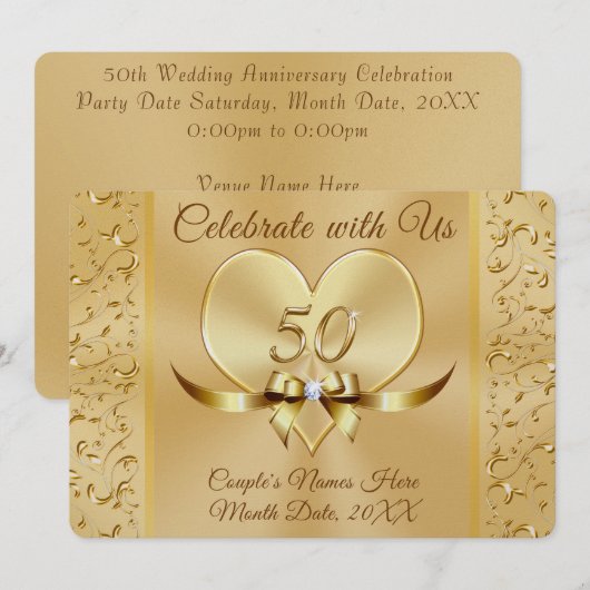 De jolies invitations pour les 50 ans de mariage d (Devant / Derrière)