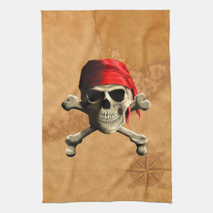 De Jolly Roger Pirate Map Theedoek
