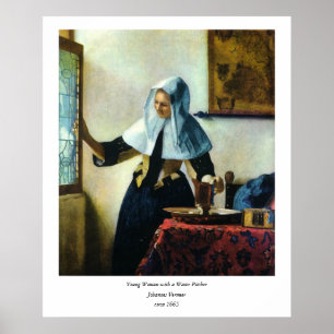 De jonge vrouw van Vermeer met een waterpitcher ca Poster