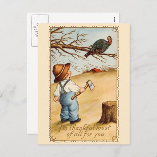De jongen en het Briefkaart van de Thanksgiving Tu (Voorkant / Achterkant)