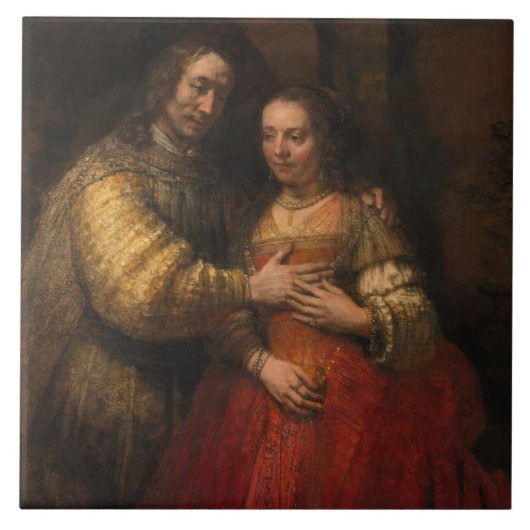 De joodse bride (door Rembrandt) Tegeltje (Voorkant)