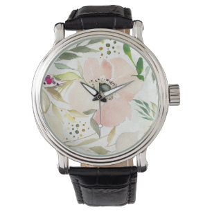 De Joy of White   Waterverf Floral Pattern Horloge