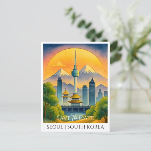 De Kaart Datum opslaan | Waterverf van Seoul en Zu (Staand voorkant)