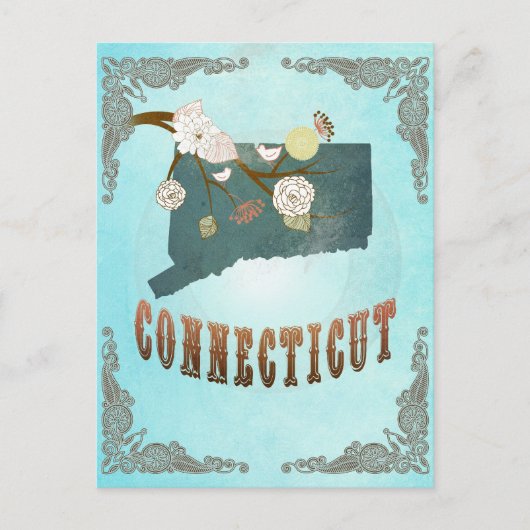De Kaart van Connecticut met Mooie Vogels (Voorkant)