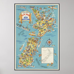 De kaart van de pret van Nieuw Zeeland Poster