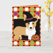 De Kaart van Halloween van de Heks van Corgi (Gele Bloem)