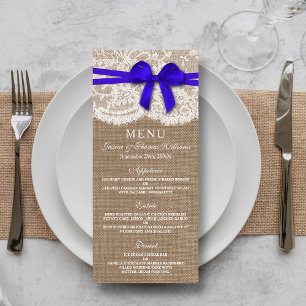 De Kaart van het menu Rustic Blue Bow Wedding Coll