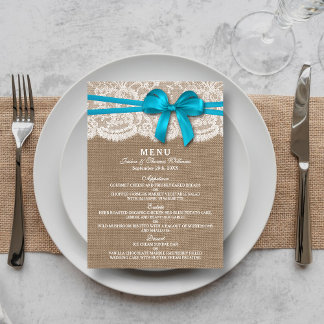 De Kaart van het menu Rustic Blue Bow Wedding Coll
