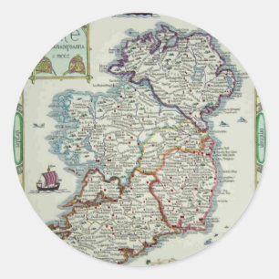 De Kaart van Ierland - de Ierse Historische Kaart Ronde Sticker