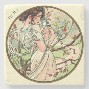 De Kalender van Mucha van de Jugendstil mag Stenen Onderzetter