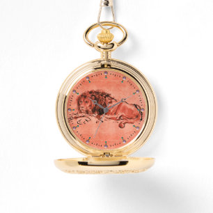 DE KAPITEIN LION LYING DOWN, Antiek Rood, zwart Horloge