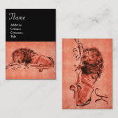 DE KAPITEIN LION LYING DOWN MONOGRAM, Red, Roze zw Visitekaartje (Voorkant / Achterkant)