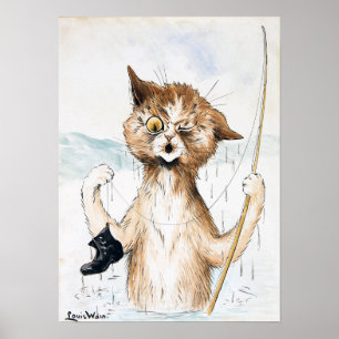 De kat draaide rond in een oude laars, Louis Wain Poster