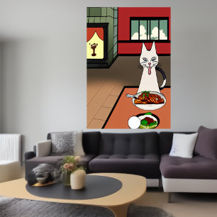 De kat eet mysterie vlees AI Art Poster