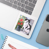 De kat en de papavers sticker (Laptop met iPhone)