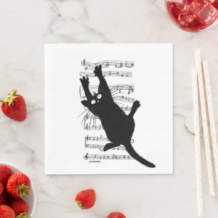 De kat hangt aan muzieknoten servet