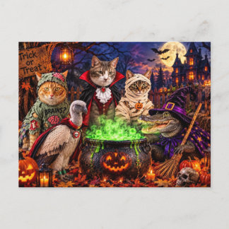 De Kat Heksen Uur - Halloween Ansichtkaart Feestdagenkaart
