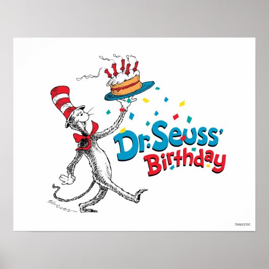 De kat in het Pet | Dhr. Seuss Birthday Poster (Voorkant)