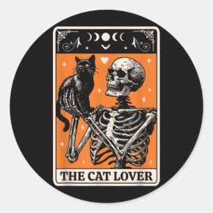 De Kat Liefhebber Tarotkaart - Zwarte Kat En Skele Ronde Sticker