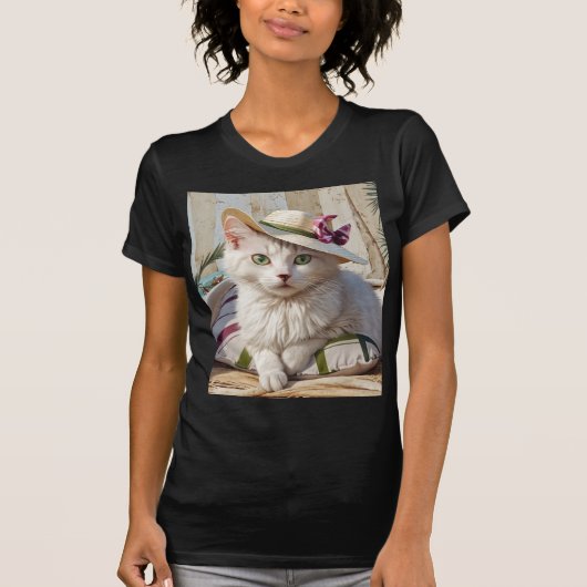 De kat op het strand. t-shirt (Voorkant)