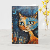 De kat 's nachts in de stad kaart (Gele Bloem)