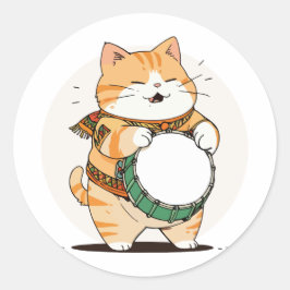 De kat speelt de trommel ronde sticker