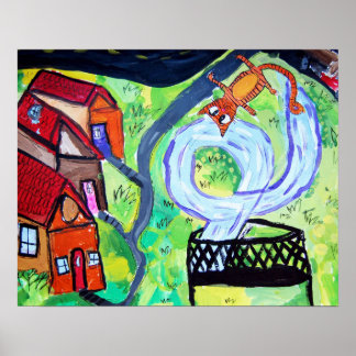 De Kat van de Buurt op een Trampoline Poster