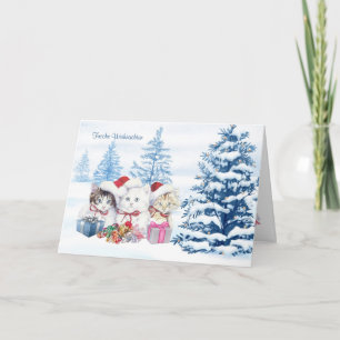 De katjes van de kerstman, bomen, cadeaus Duitse Feestdagen Kaart