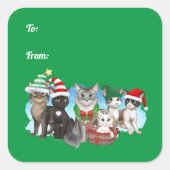 De katten en bemanning kerstlabels vierkante sticker (Voorkant)