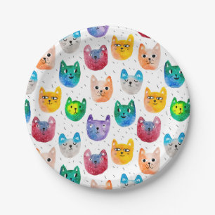 De katten en de vrienden van de waterverf papieren bordje