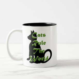 De Katten van Caturday beslissen de Giften van de Tweekleurige Koffiemok