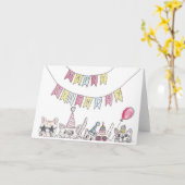 De Katten van de verjaardag Kaart (Gele Bloem)