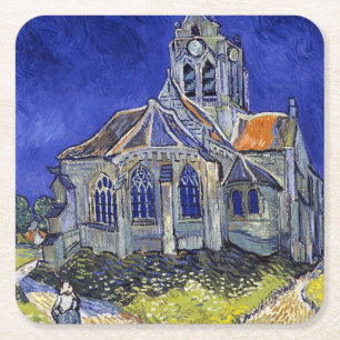 De kerk van Auvers, Van Gogh Vierkante Kartonnen Onderzetter