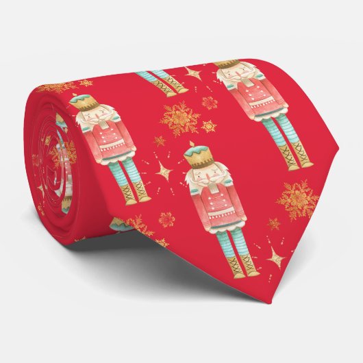 De Kerst Notenkraker Gouden Sneeuwvlokken Rood Stropdas (Opgerold)