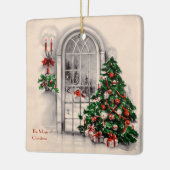 De kerstakermakerij bij de thuisversiering keramisch ornament (Links)