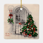 De kerstakermakerij bij de thuisversiering keramisch ornament (Achterkant)