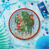 De kerstboom halen papieren bordje (Feest)