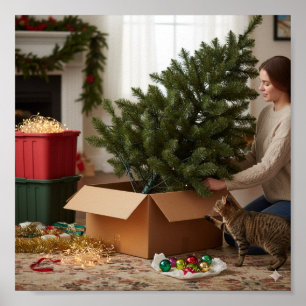 De kerstboom klaarmaken poster